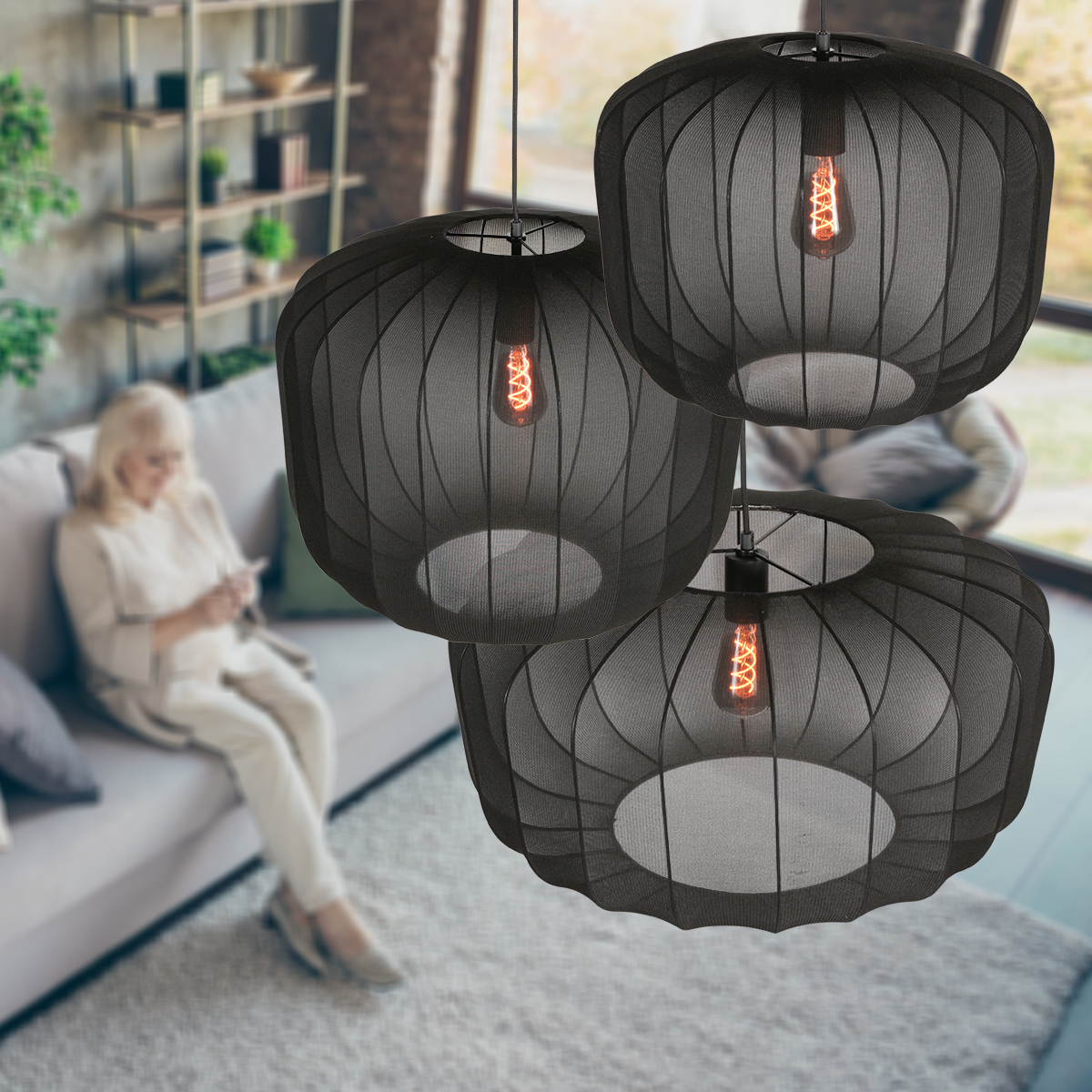 Suspension japandi noire en textile Anne Lighting Sable – Image 3