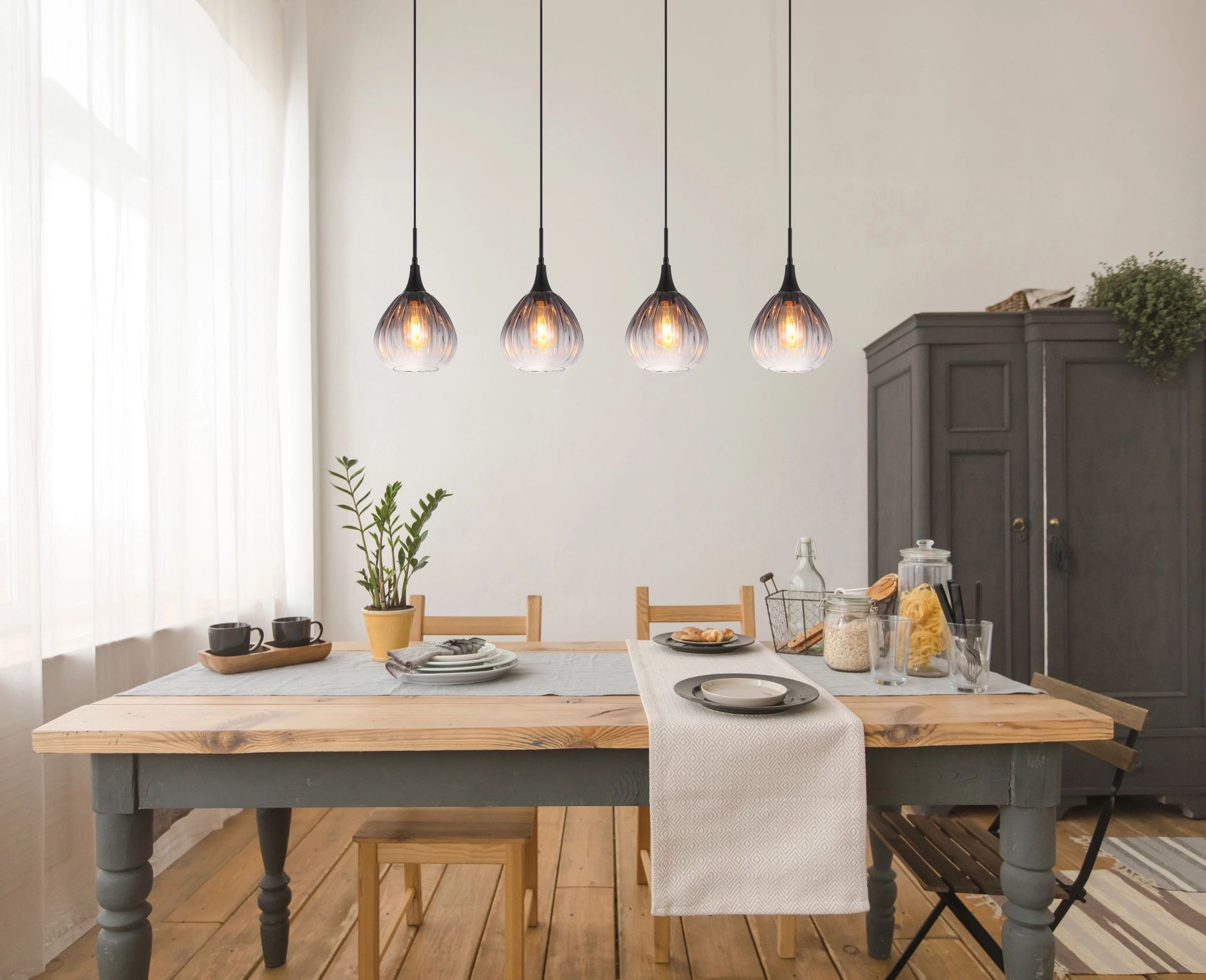 Lampe suspendue moderne avec verre fumé et rainures Olsen – Image 5