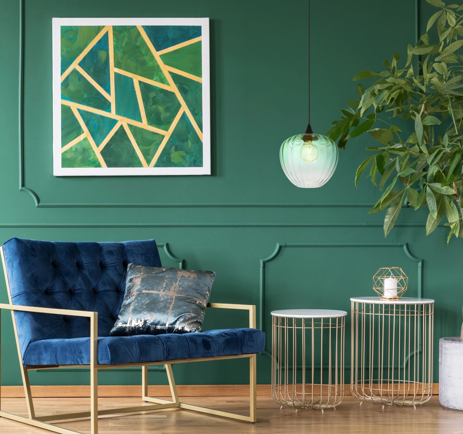 Suspension en verre vert avec cadre moderne Sander – Image 5