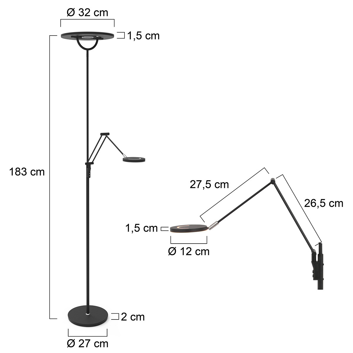 Lampadaire noir avec lampe de lecture réglable Steinhauer Soleil – Image 8