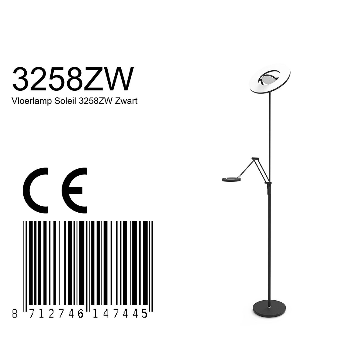 Lampadaire noir avec lampe de lecture réglable Steinhauer Soleil – Image 9