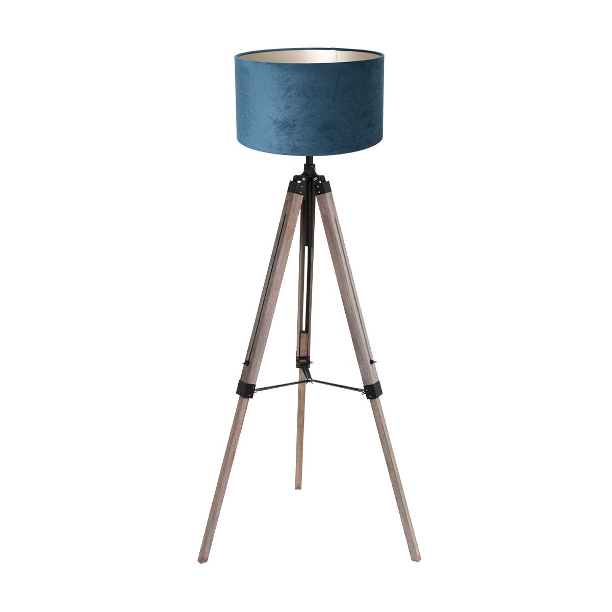 Lampadaire noir en bois avec abat-jour en velours Mexlite Triek – Image 2