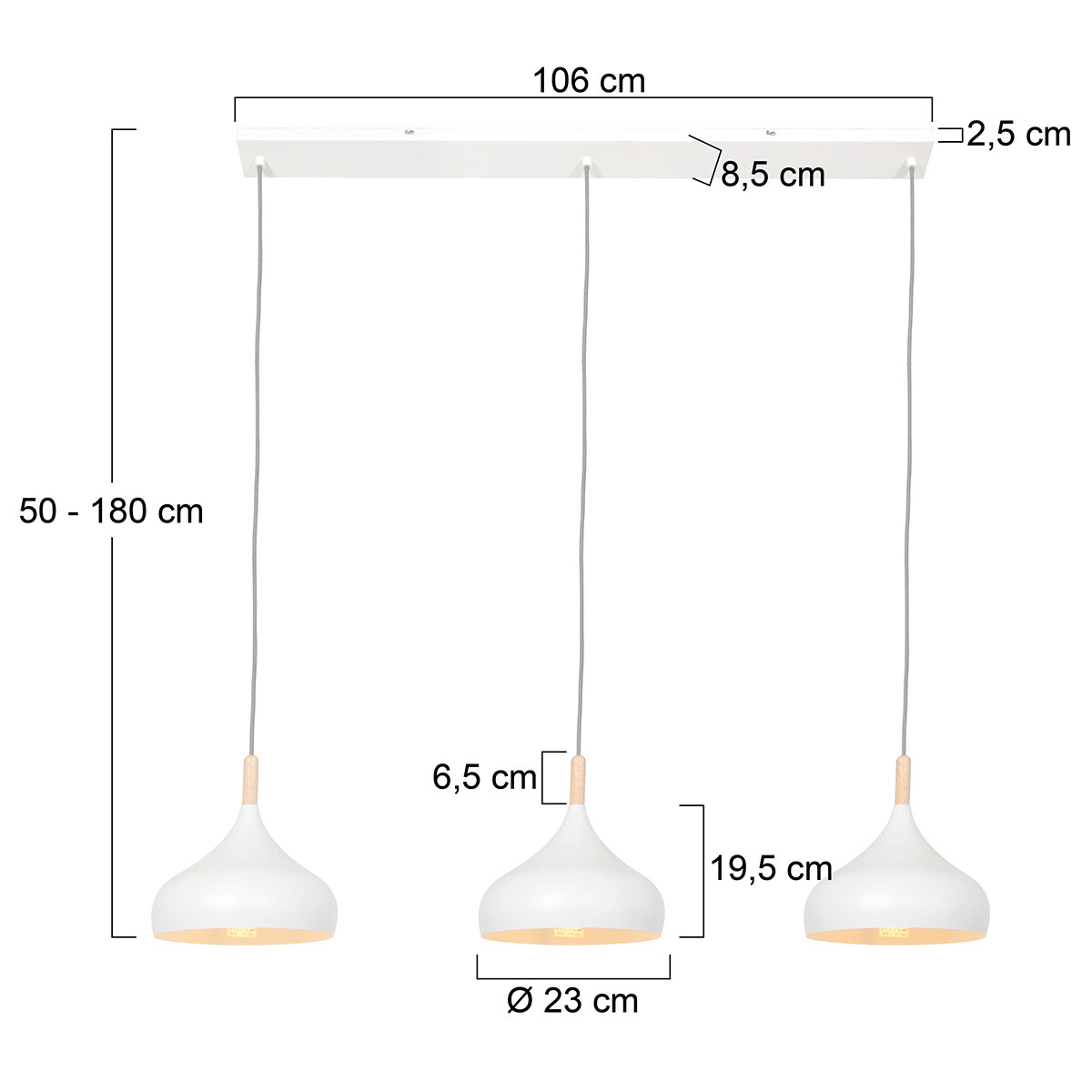 Lampe de table à manger scandinave à trois lumières Mexlite Bjorr blanc – Image 7