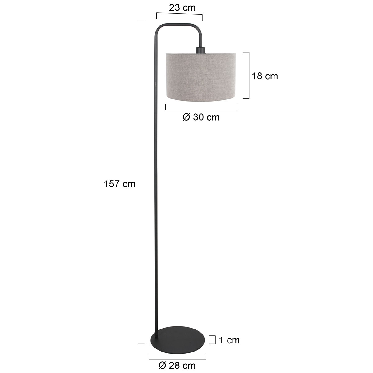 Lampe sur pied noire avec abat-jour en lin gris Mexlite Forma – Image 7
