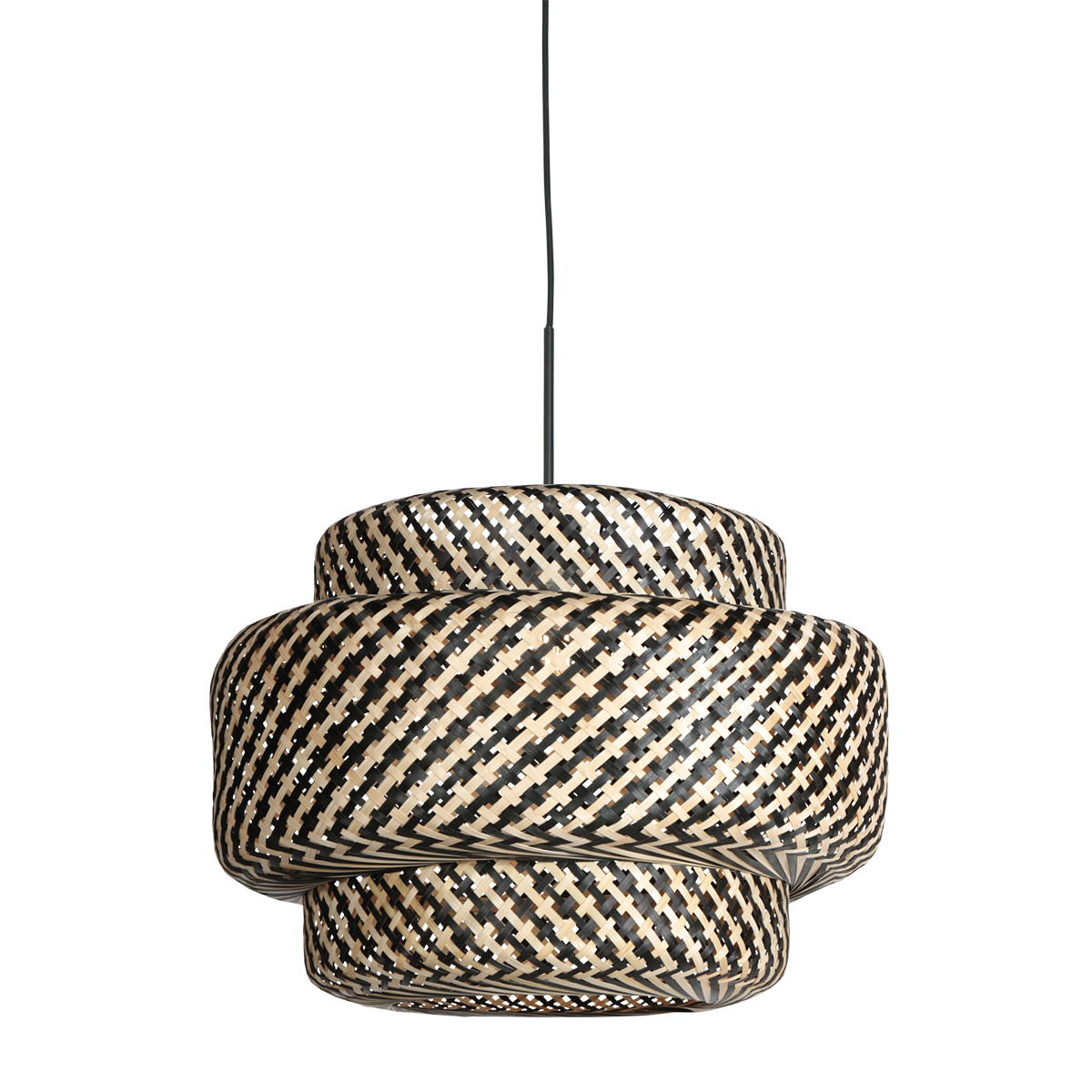 Lampe suspendue abat-jour bambou superposé naturel et noir Steinhauer Okavi